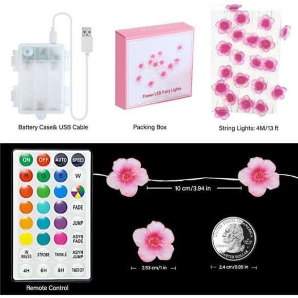 Multicolor Flower Lights Cherry Blossom String Lights Battery Operated & USB - Picture 6 of 6